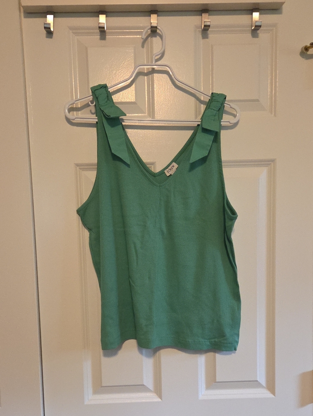 J. Crew Green V-Neck Tank with Shoulder Ties Accents
